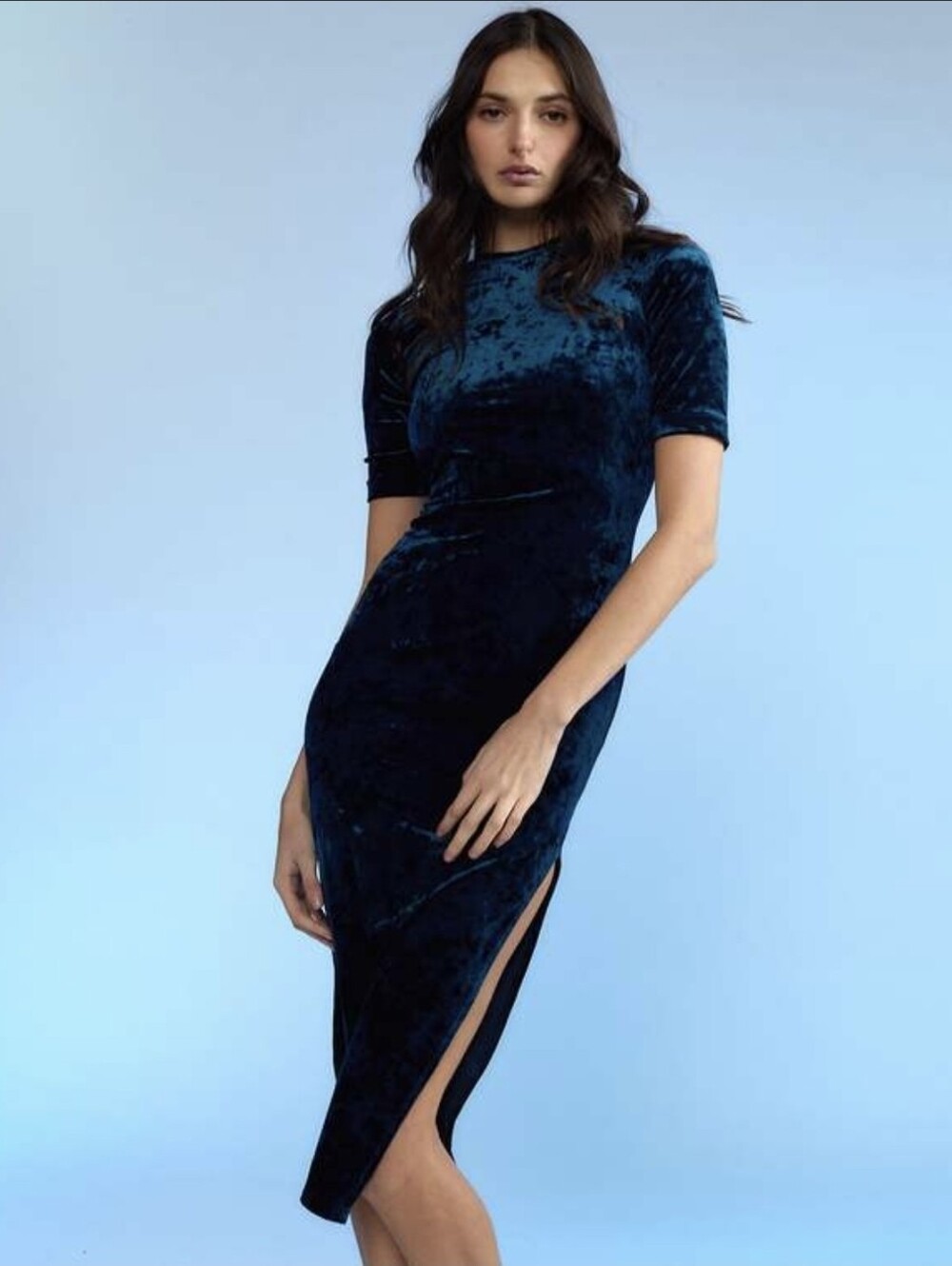 Cynthia Rowley Teal Crushed Velvet Tee Dress NWT